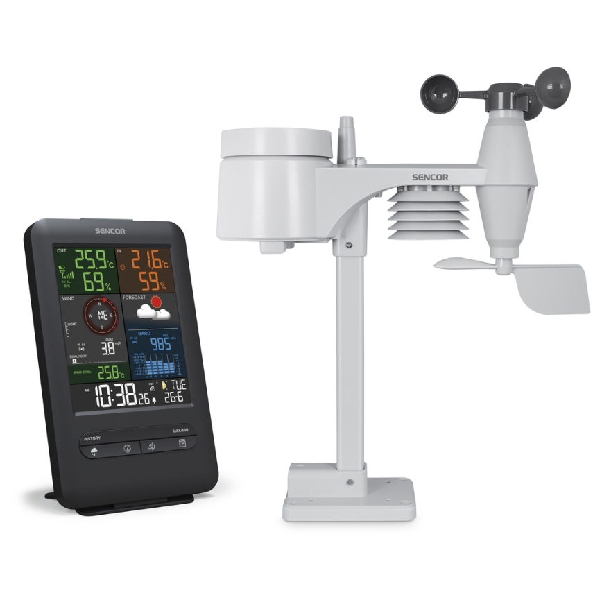 Sencor - Professioneel weerstation met LCD-scherm en wekker 1xCR2032 + 3xAA