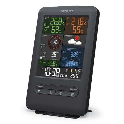 Sencor - Professioneel weerstation met LCD-scherm en wekker 1xCR2032 + 3xAA