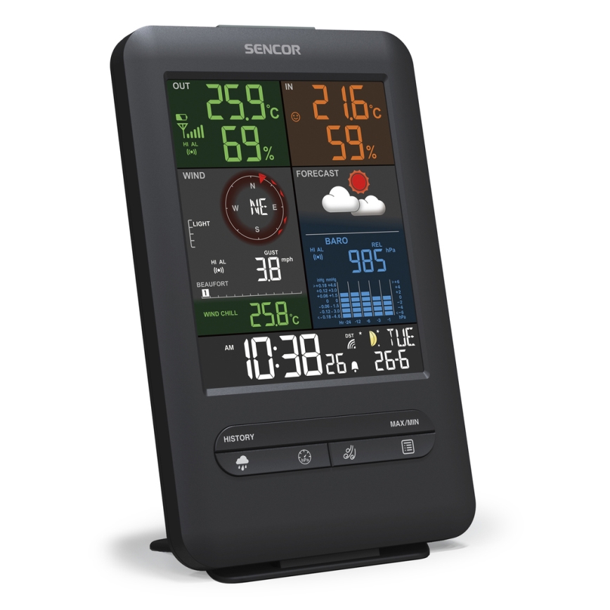Sencor - Professioneel weerstation met LCD-scherm en wekker 1xCR2032 + 3xAA