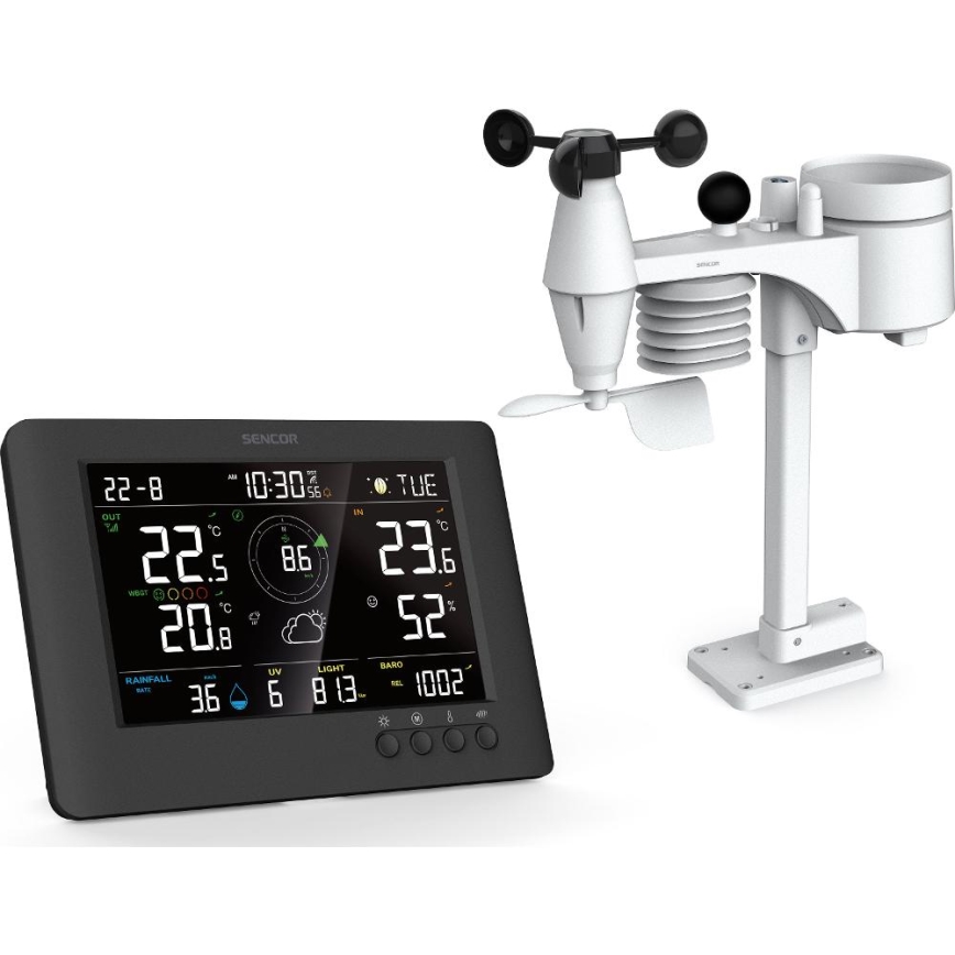 Sencor - Professioneel weerstation met kleuren LCD-scherm en wekker 5V/1xCR2032 + 3xAA