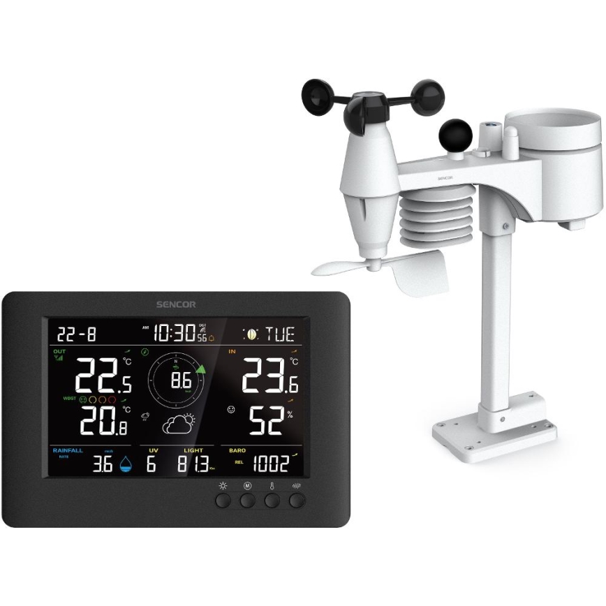 Sencor - Professioneel weerstation met kleuren LCD-scherm en wekker 5V/1xCR2032 + 3xAA