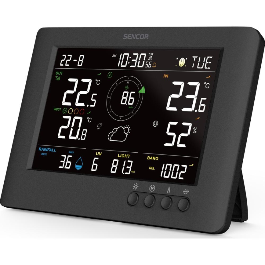 Sencor - Professioneel weerstation met kleuren LCD-scherm en wekker 5V/1xCR2032 + 3xAA