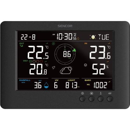Sencor - Professioneel weerstation met kleuren LCD-scherm en wekker 5V/1xCR2032 + 3xAA