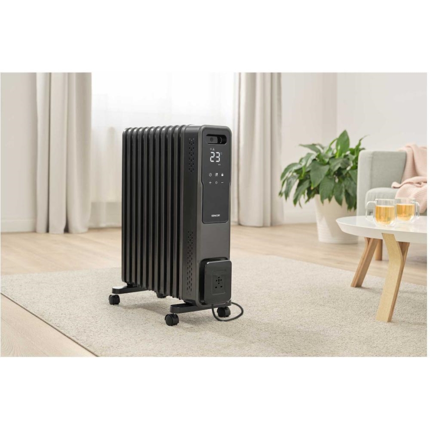 Sencor - Radiateur à bain d'huile 11 éléments 1000/1200/2400W/230V Wi-Fi noir