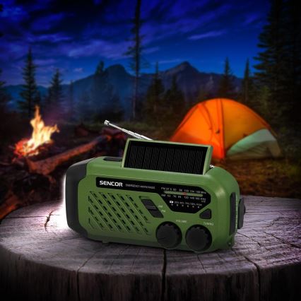 Sencor - Radio de camping avec panneau solaire et lampe LED 5V/2000 mAh IPX4 vert