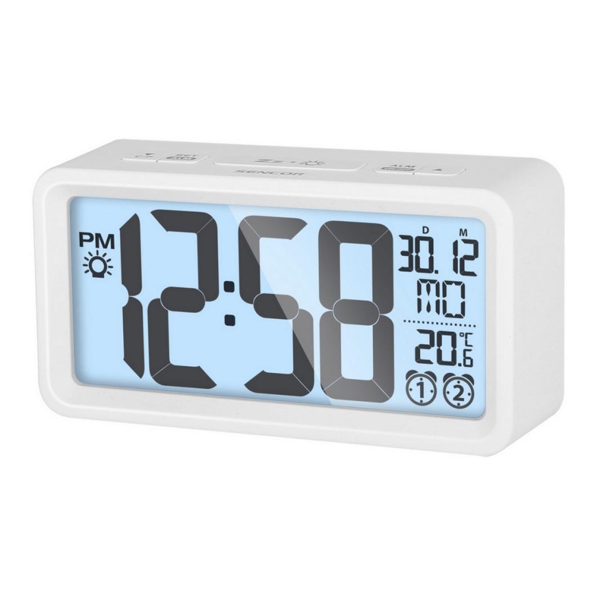 Sencor - Réveil avec affichage LCD et thermomètre 2xAAA blanc