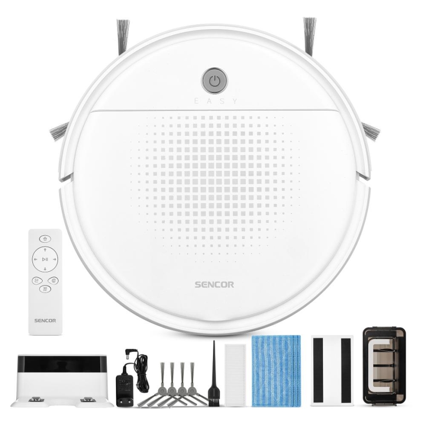 Sencor - Robotstofzuiger met dweilfunctie 2-in-1 18W/1500 mAh wit + afstandsbediening