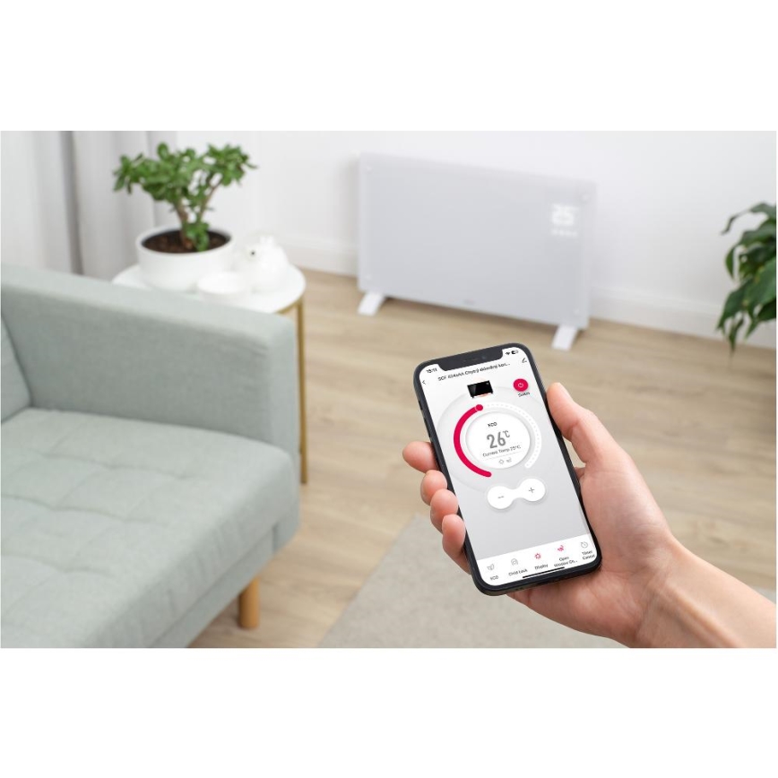 Sencor - Slimme elektrische convectorkachel 2000 W/230 V IP24 Wi-Fi wit + afstandsbediening