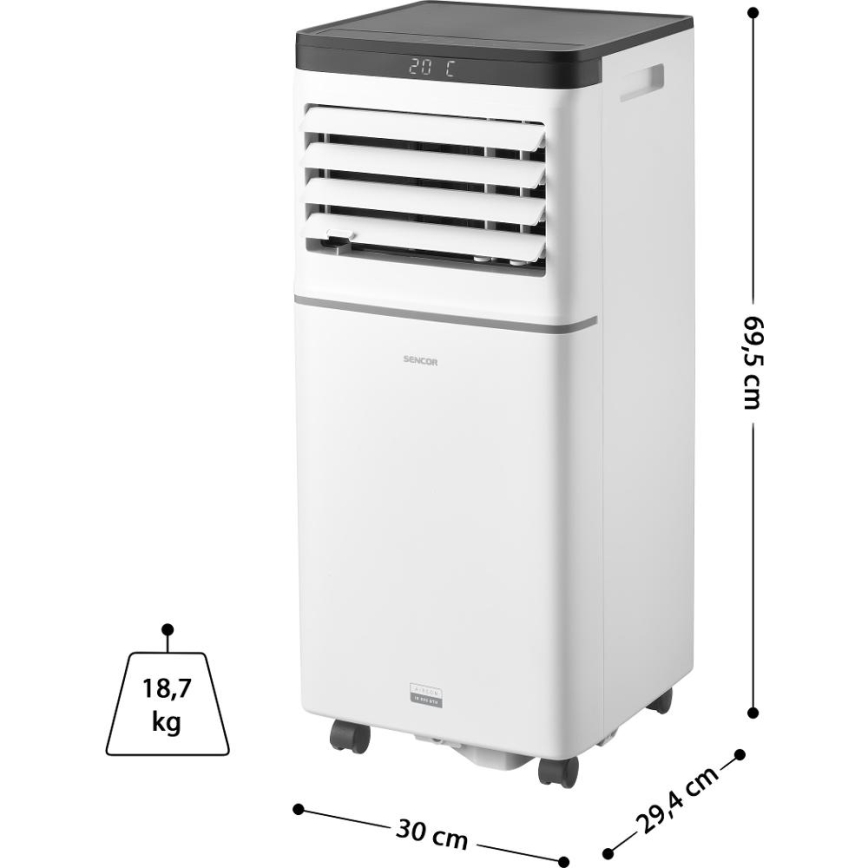 Sencor - Slimme mobiele airconditioner 3-in-1 inclusief complete accessoires 1020W/230V 10000 BTU Wi-Fi wit + afstandsbediening