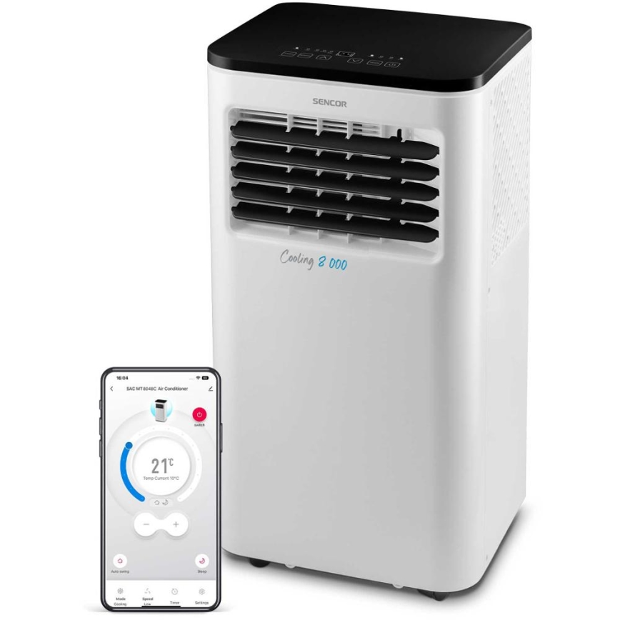 Sencor - Slimme mobiele airco 3in1 inclusief complete accessoires 805W/230V 8000 BTU Wi-Fi + afstandsbediening