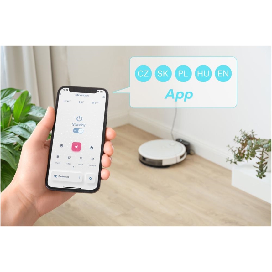Sencor - Slimme robotstofzuiger met dweilfunctie 2-in-1 28W/2600 mAh Wi-Fi wit + afstandsbediening