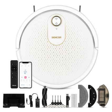 Sencor - Slimme robotstofzuiger met dweilfunctie 2-in-1 28W/2600 mAh Wi-Fi wit + afstandsbediening