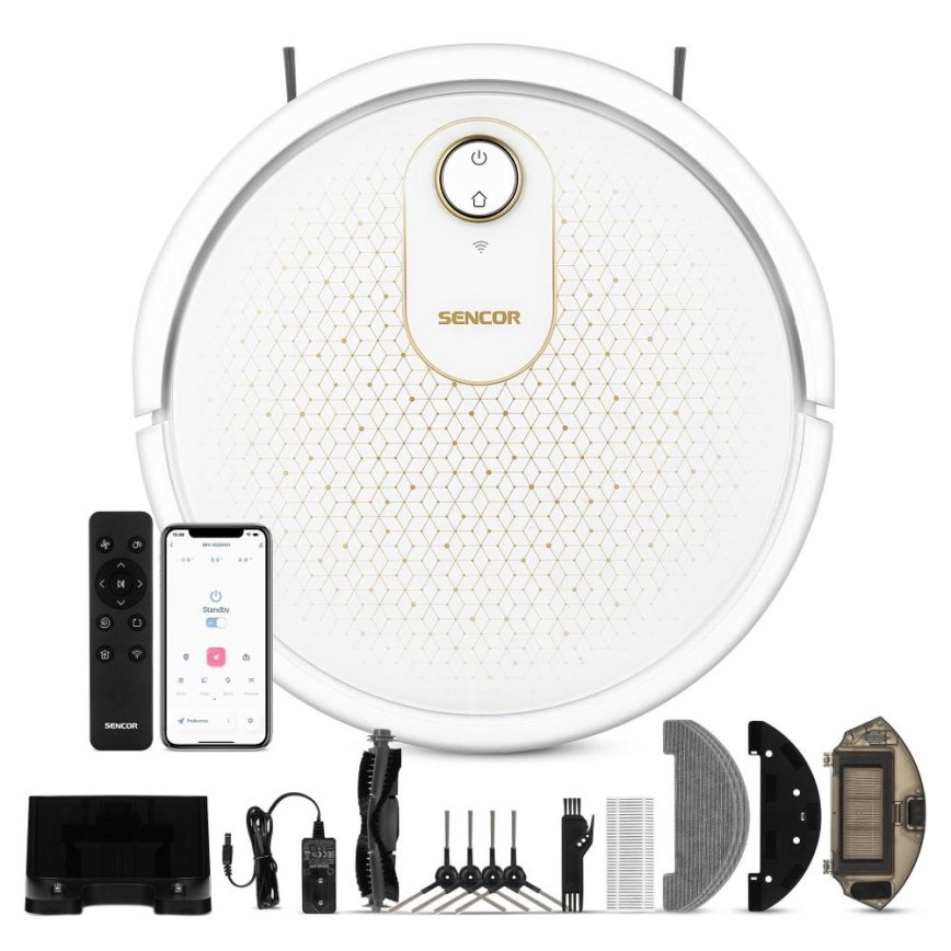 Sencor - Slimme robotstofzuiger met dweilfunctie 2-in-1 28W/2600 mAh Wi-Fi wit + afstandsbediening
