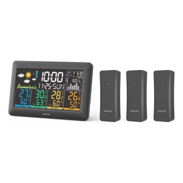 Sencor - Station météo avec écran LCD couleur + 3 capteurs 3xAA + 6xAA, noire
