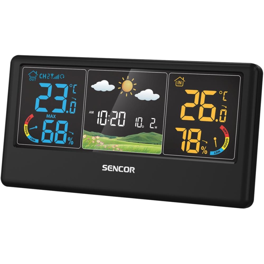 Sencor - Station météo avec écran LCD couleur 3xAAA + 2xAA noire