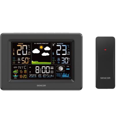Sencor - Station météo avec écran LCD couleur, alimentée par 3xAA + 2xAA, noir