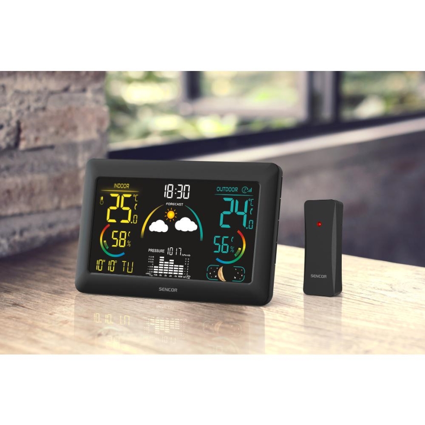 Sencor - Station météo avec écran LCD couleur et réveil 5V 3xAA + 2xAA