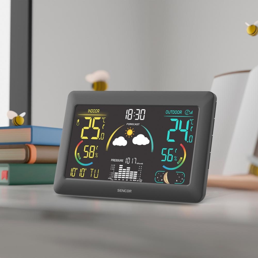 Sencor - Station météo avec écran LCD couleur et réveil 5V 3xAA + 2xAA