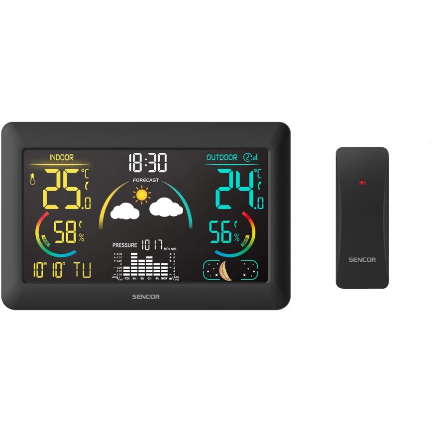 Sencor - Station météo avec écran LCD couleur et réveil 5V 3xAA + 2xAA