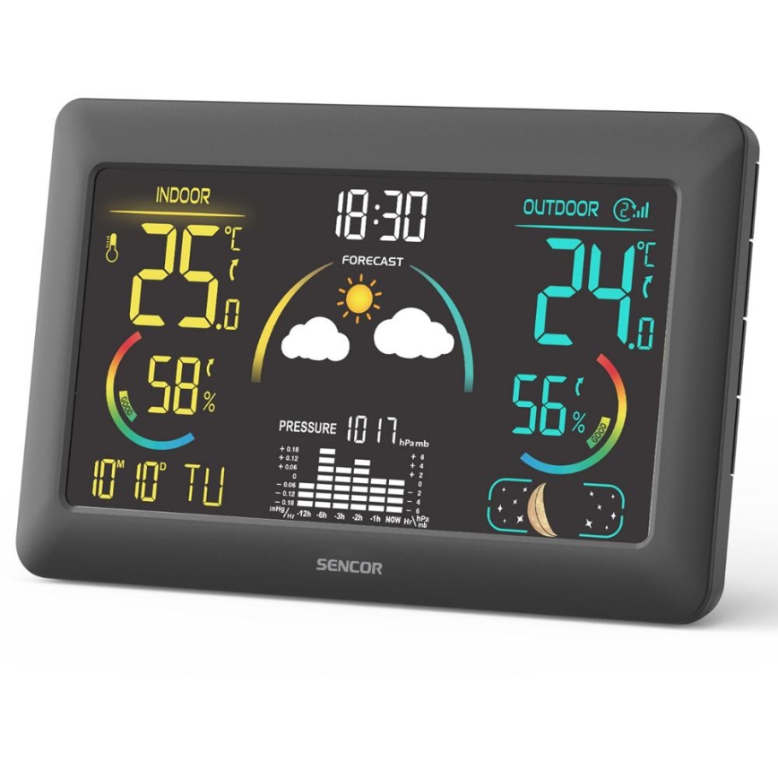 Sencor - Station météo avec écran LCD couleur et réveil 5V 3xAA + 2xAA