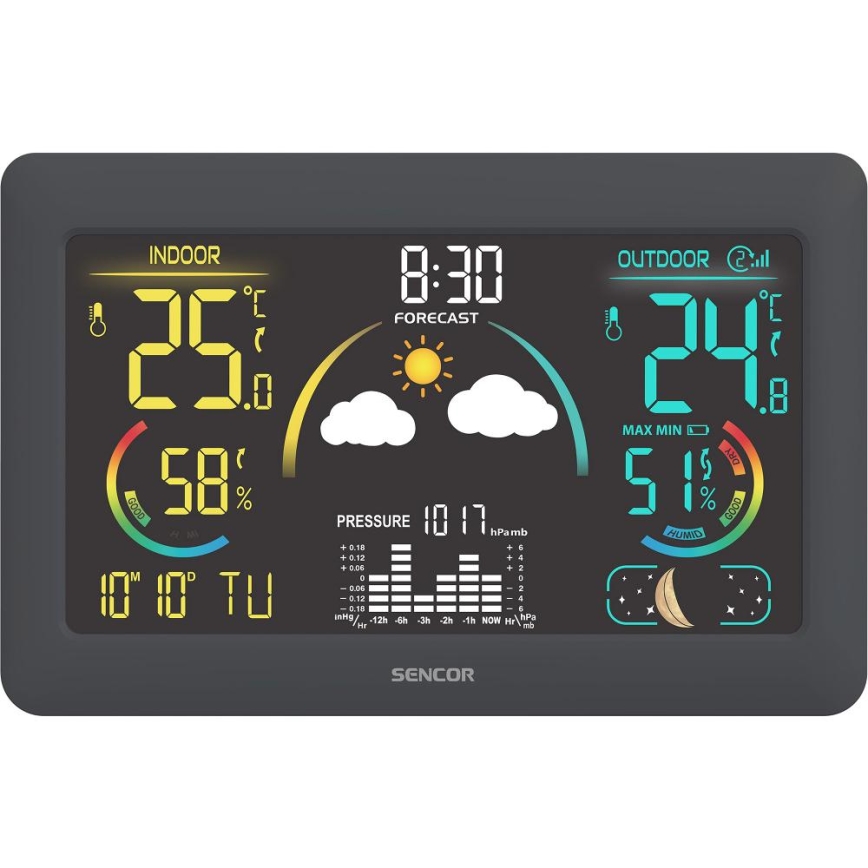 Sencor - Station météo avec écran LCD couleur et réveil 5V 3xAA + 2xAA
