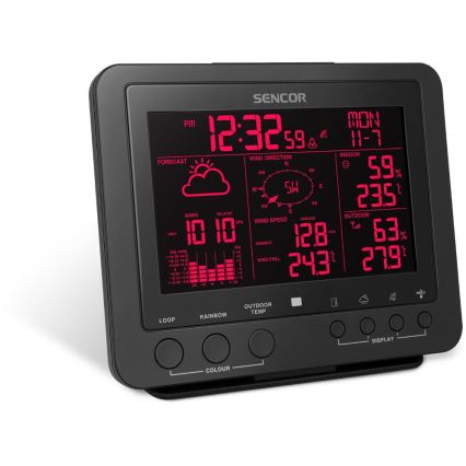 Sencor - Station météo professionnelle avec écran couleur LCD 5V/1xCR2032 + 3xAA