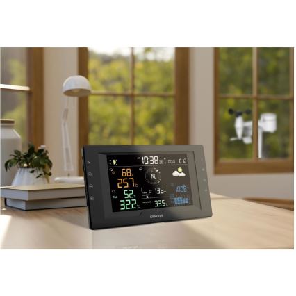 Sencor - Station météo professionnelle avec écran LCD couleur et réveil, alimentation 5V/1xCR2032 + 3xAA