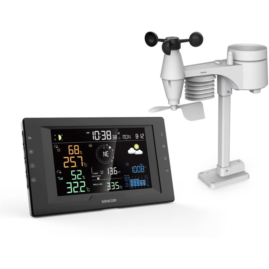 Sencor - Station météo professionnelle avec écran LCD couleur et réveil, alimentation 5V/1xCR2032 + 3xAA