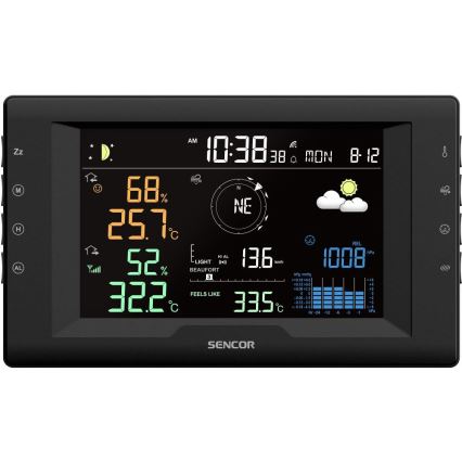 Sencor - Station météo professionnelle avec écran LCD couleur et réveil, alimentation 5V/1xCR2032 + 3xAA