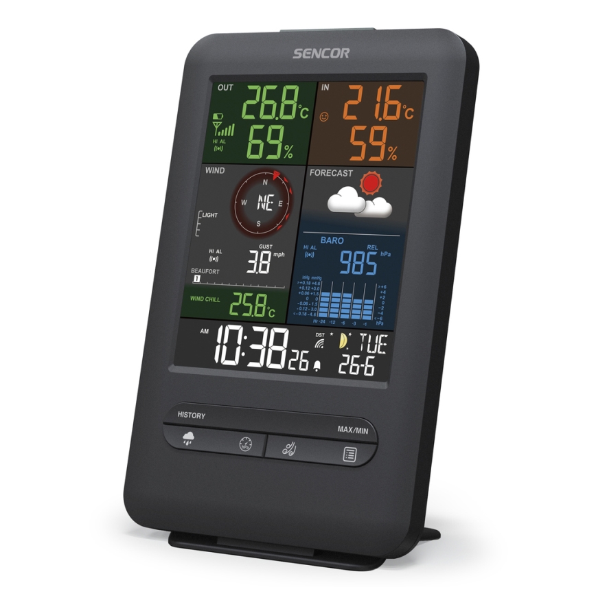 Sencor - Station météo professionnelle avec écran LCD et réveil 1xCR2032 + 3xAA