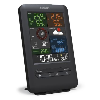 Sencor - Station météo professionnelle avec écran LCD et réveil 1xCR2032 + 3xAA