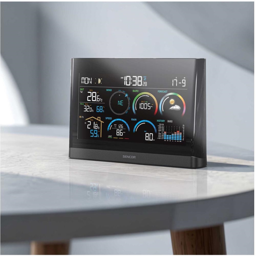 Sencor - Station météo professionnelle avec écran couleur LCD et réveil 5V/3xAAA + 3xAA