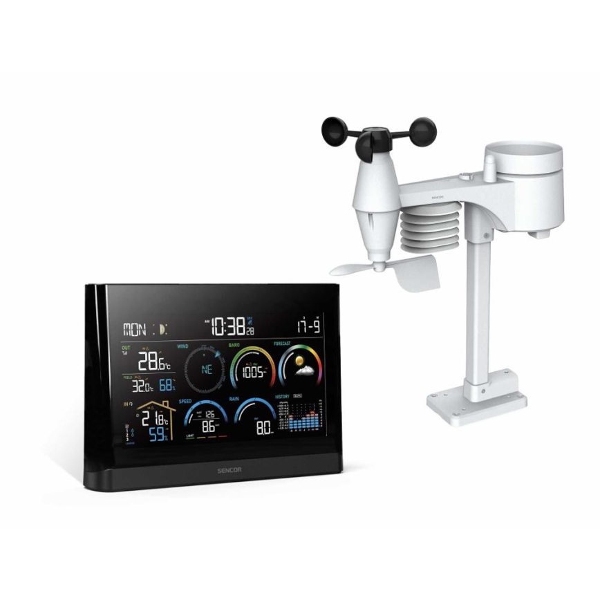 Sencor - Station météo professionnelle avec écran couleur LCD et réveil 5V/3xAAA + 3xAA