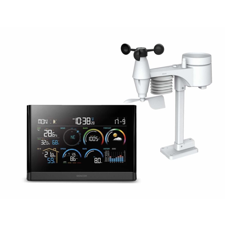 Sencor - Station météo professionnelle avec écran couleur LCD et réveil 5V/3xAAA + 3xAA