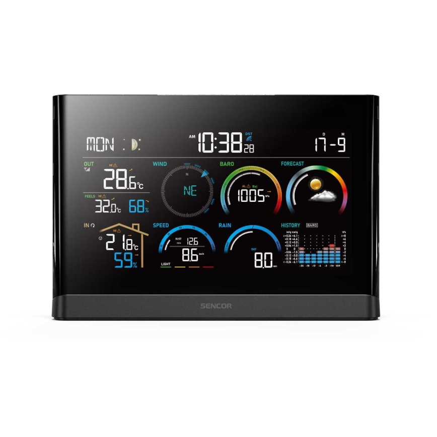 Sencor - Station météo professionnelle avec écran couleur LCD et réveil 5V/3xAAA + 3xAA