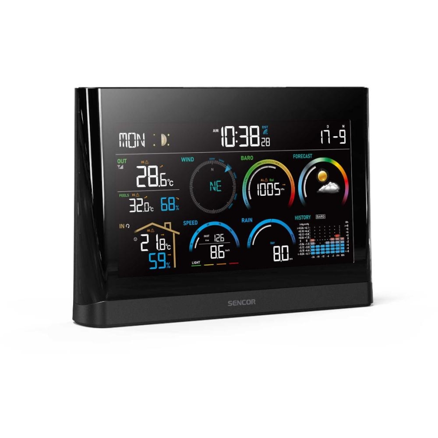 Sencor - Station météo professionnelle avec écran couleur LCD et réveil 5V/3xAAA + 3xAA