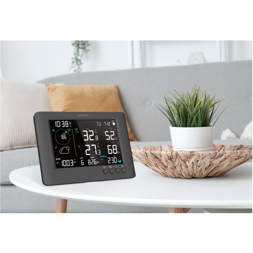 Sencor - Station météo professionnelle avec écran LCD couleur et réveil 5V/1xCR2032 + 3xAA Wi-Fi