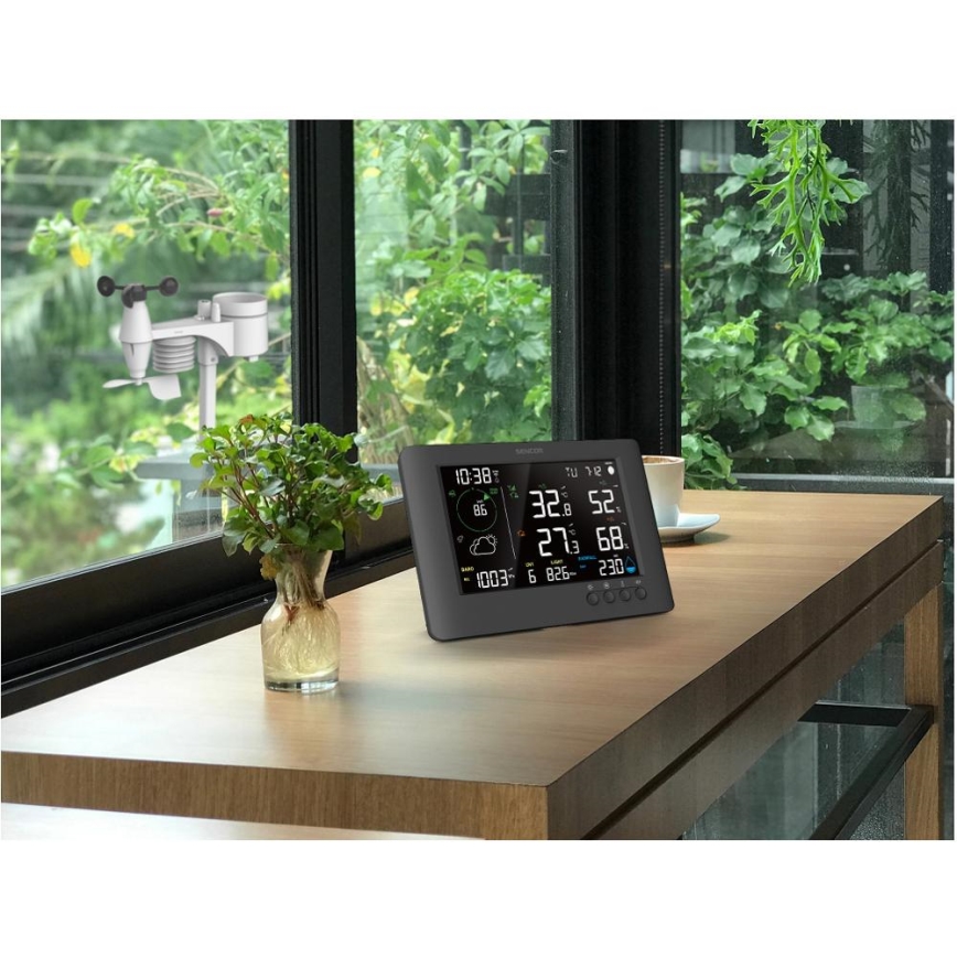 Sencor - Station météo professionnelle avec écran LCD couleur et réveil 5V/1xCR2032 + 3xAA Wi-Fi