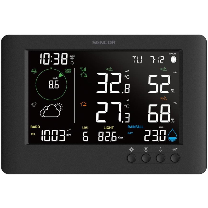 Sencor - Station météo professionnelle avec écran LCD couleur et réveil 5V/1xCR2032 + 3xAA Wi-Fi