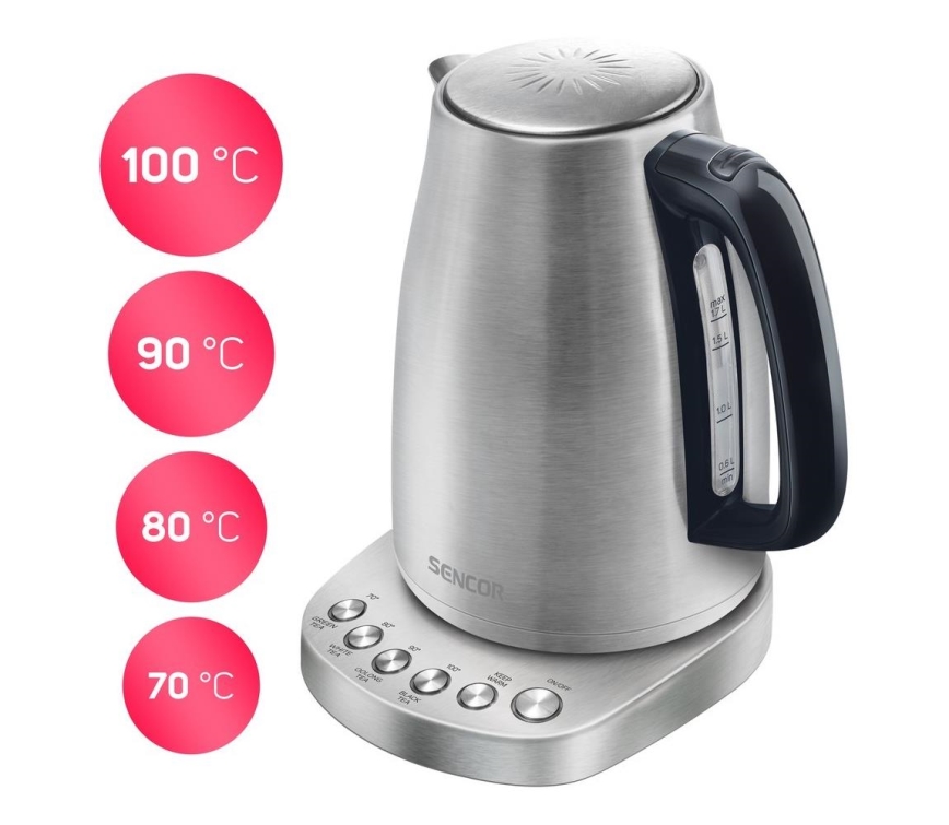 Sencor - Waterkoker met Thermoregulatie 1,7 l 2200W/230V roestvrij staal