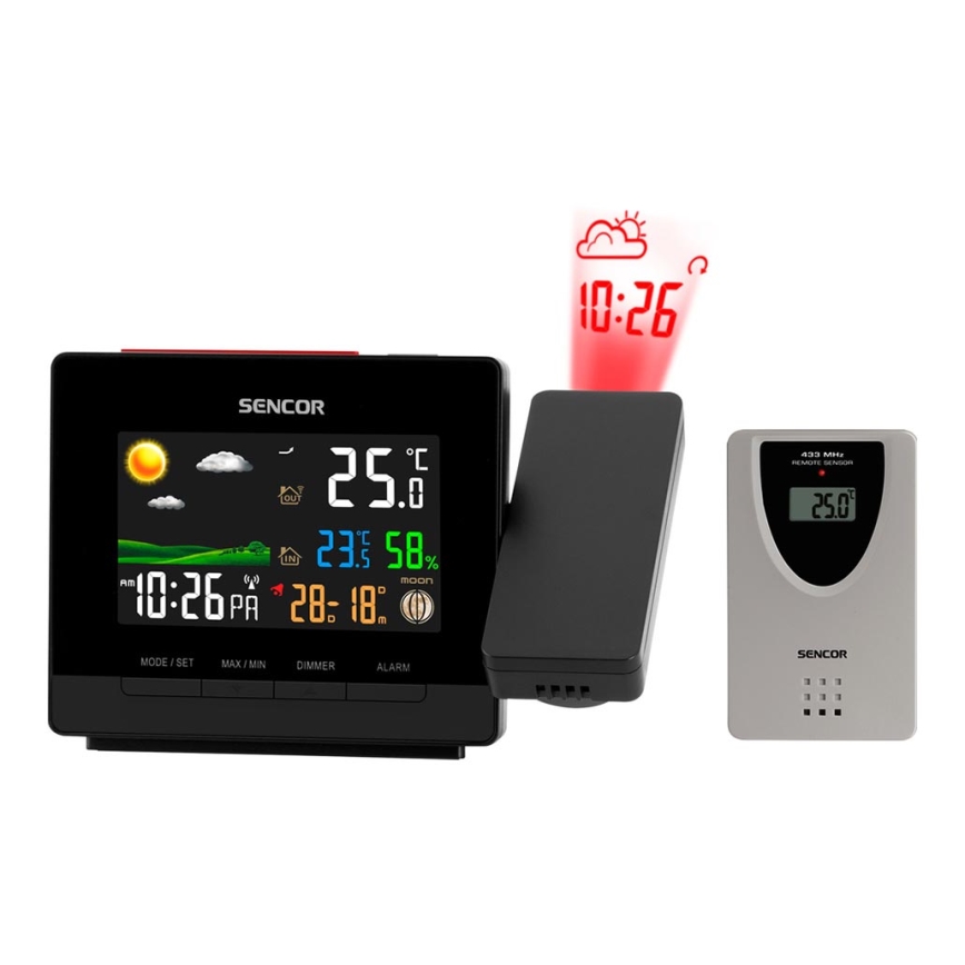 Sencor - Weerstation met kleur LCD display, wekker en projector 2xAA + 2xAAA