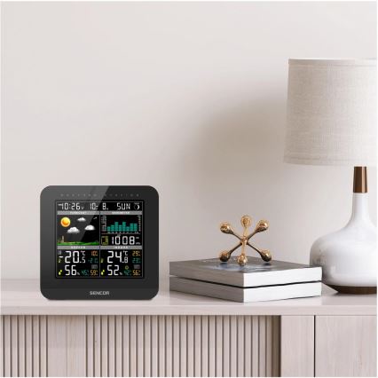 Sencor - Weerstation met kleuren LCD-scherm en wekker 3xAAA + 2x AA zwart