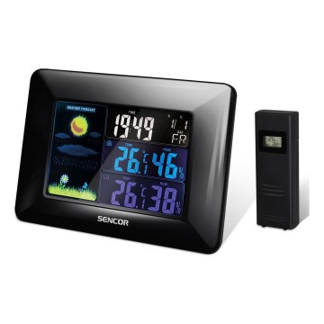 Sencor - Weerstation met kleuren LCD-scherm en wekker 3xAAA zwart