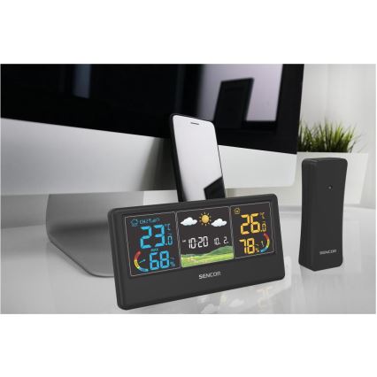 Sencor - Weerstation met kleurig LCD-display, 3×AAA + 2×AA, zwart