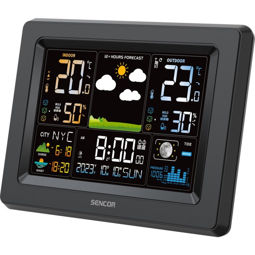 Sencor - Weerstation met kleurrijk LCD-display 3xAA + 2xAA zwart