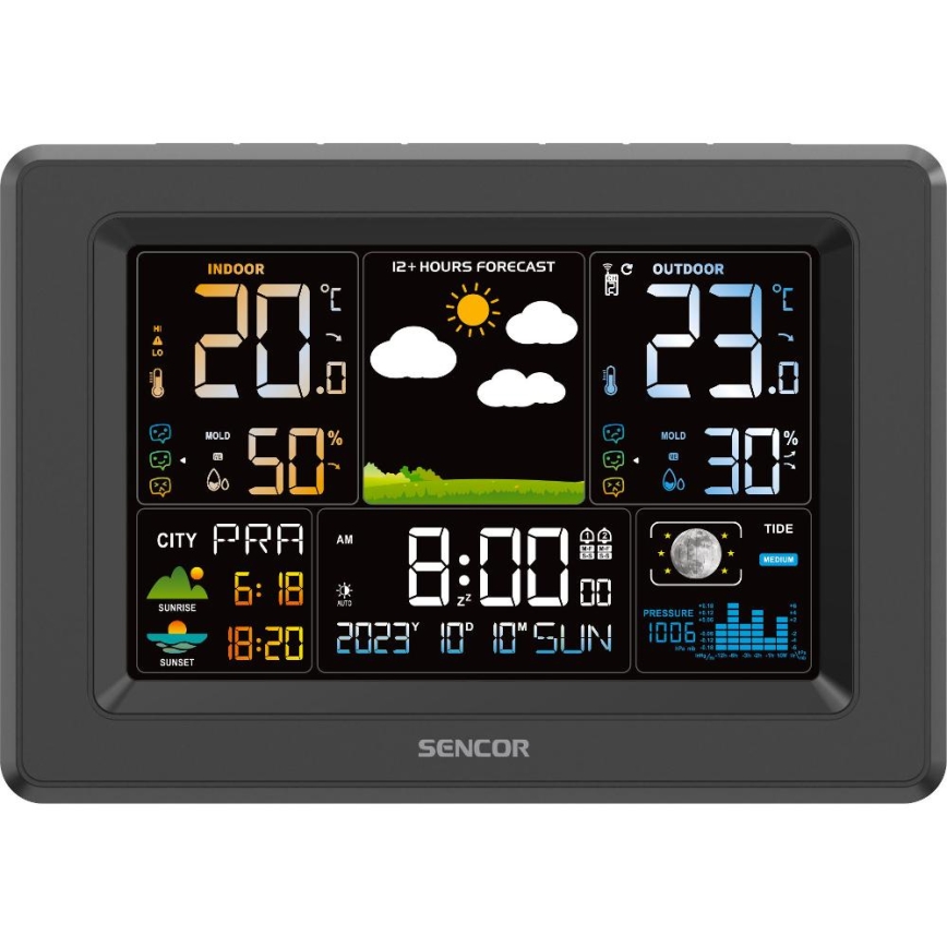 Sencor - Weerstation met kleurrijk LCD-display 3xAA + 2xAA zwart
