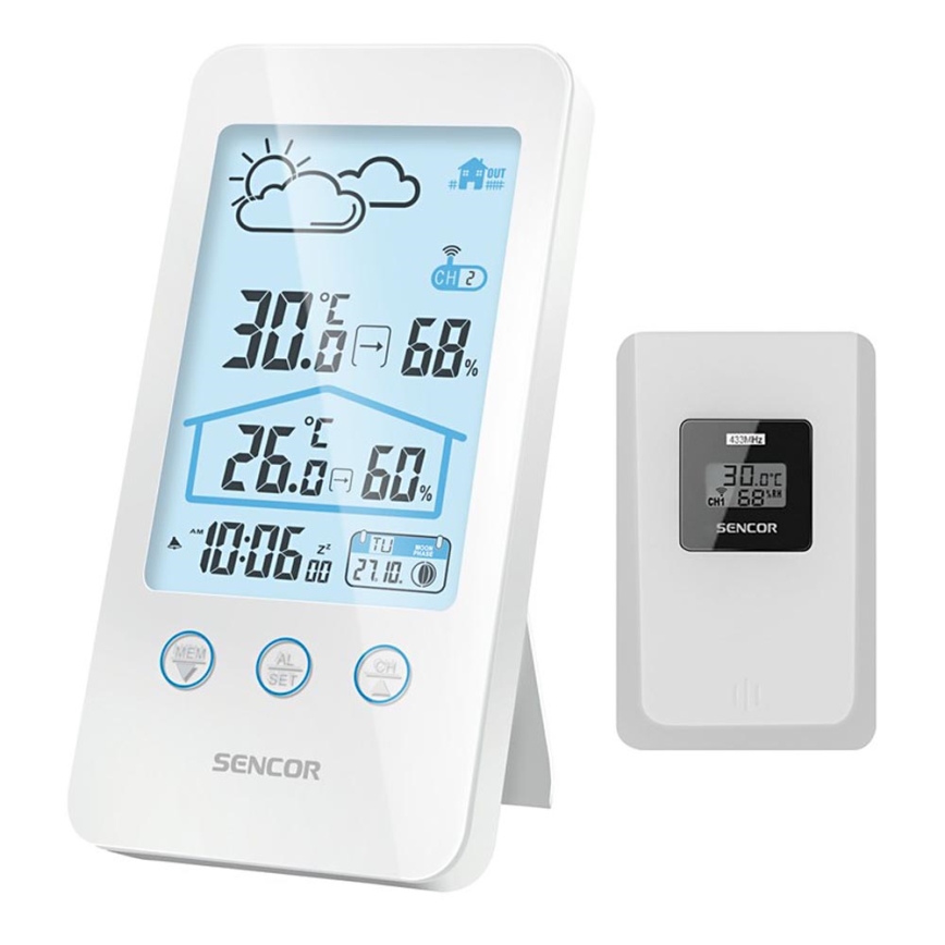 Sencor - Weerstation met LCD scherm 2xAAA + 2xAAA wit