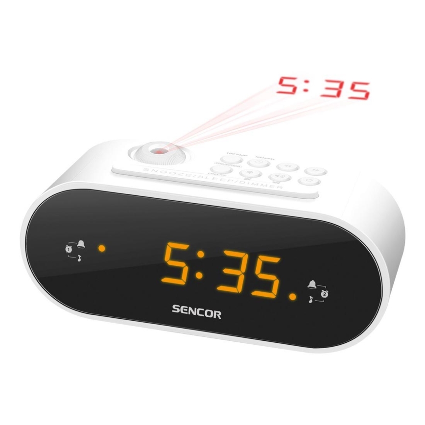 Sencor - Wekkerradio met LED-display en projector 5W/230V wit