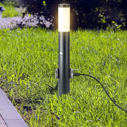 Sensorlamp voor buiten en 2 stopcontacten SCHUKO 1xE27/60W/230V IP44 60cm antraciet
