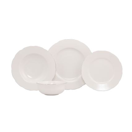 Serveerset 24-delig, wit/zilver, porselein